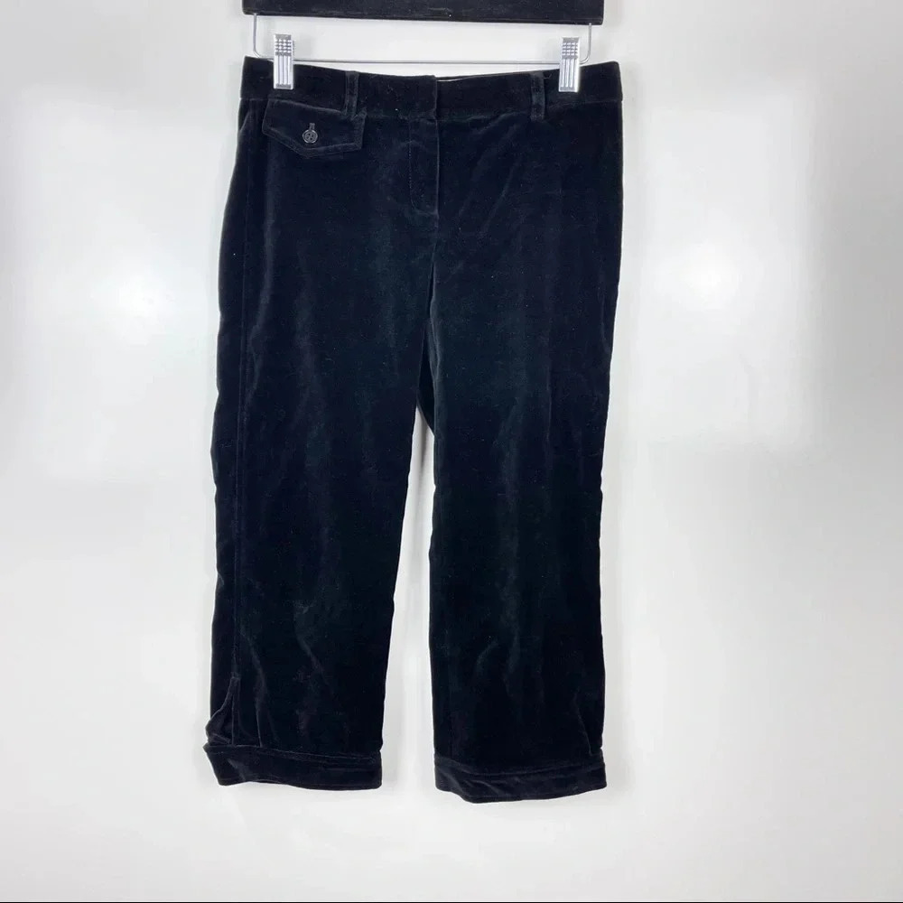 Theory Black Velvet Cropped Capri Pants Women’s Size 0 Tailored Minimalist Luxe